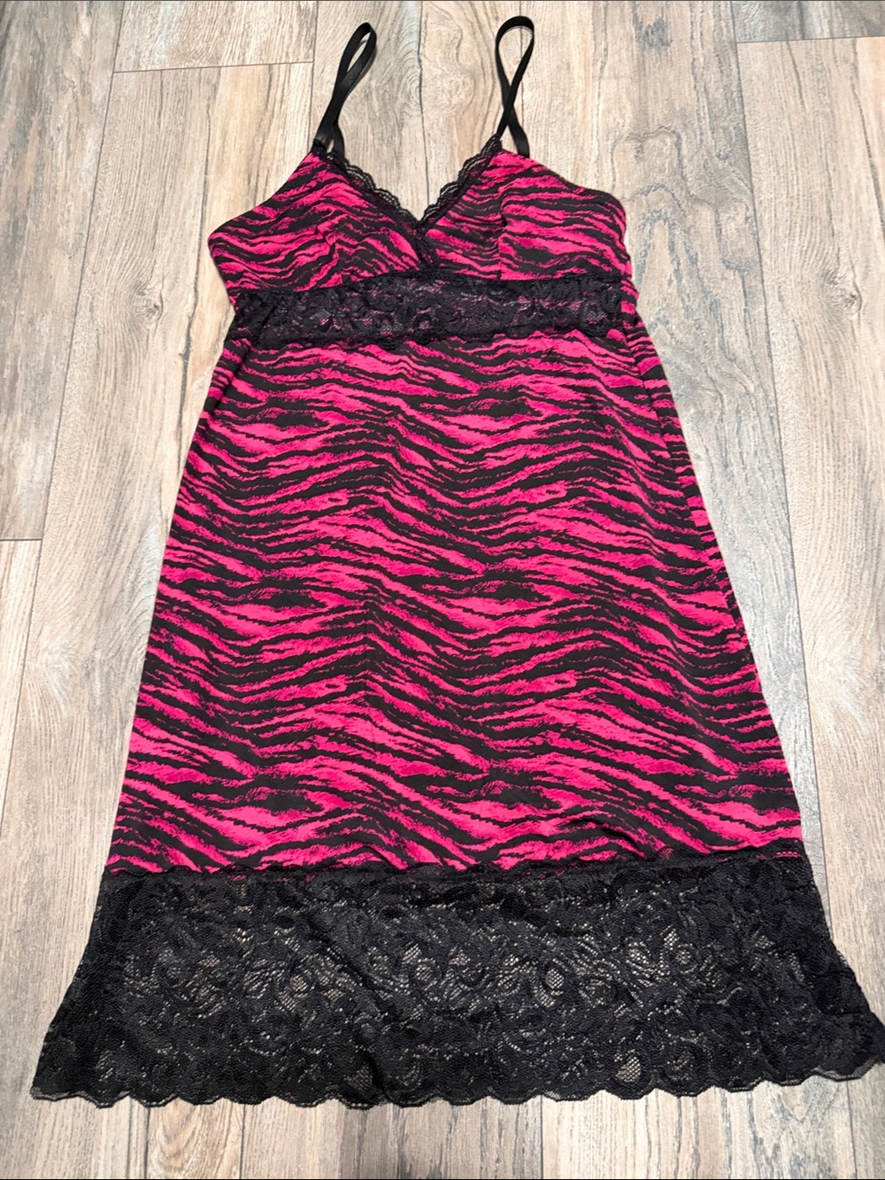 Hot Pink Zebra Lace-Trim Chemise with Black Accents